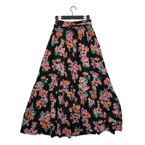 Ann Taylor Floral Print Belted Prairie Maxi Skirt Women's Sz 0 Multicolor Pleats - Picture 2 of 7